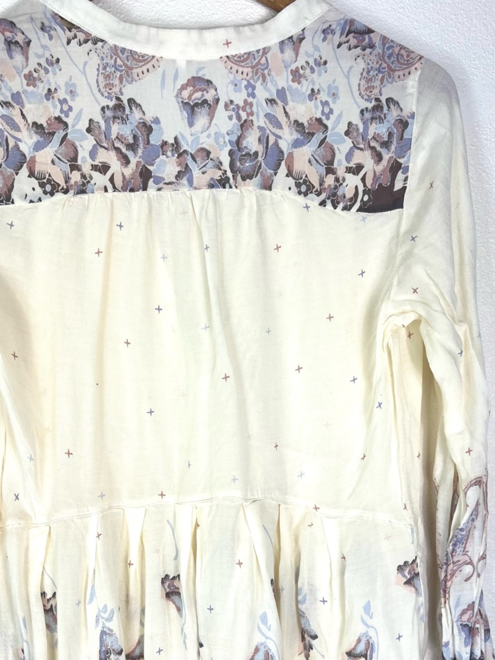 Free People Sierra Valley floral cream purple long sleeve mini dress size M - Picture 10 of 10